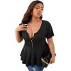 imageSOLY HUX Plus Size Women Sexy Half Zip Up Low Cut Short Sleeve Ruffle Babydoll Peplum TopsPlain Black