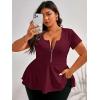 imageSOLY HUX Plus Size Women Sexy Half Zip Up Low Cut Short Sleeve Ruffle Babydoll Peplum TopsPure Red