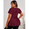 imageSOLY HUX Plus Size Women Sexy Half Zip Up Low Cut Short Sleeve Ruffle Babydoll Peplum TopsPure Red