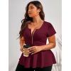 imageSOLY HUX Plus Size Women Sexy Half Zip Up Low Cut Short Sleeve Ruffle Babydoll Peplum TopsPure Red