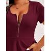 imageSOLY HUX Plus Size Women Sexy Half Zip Up Low Cut Short Sleeve Ruffle Babydoll Peplum TopsPure Red