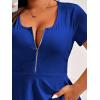 imageSOLY HUX Plus Size Women Sexy Half Zip Up Low Cut Short Sleeve Ruffle Babydoll Peplum TopsRoyal Blue