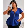imageSOLY HUX Plus Size Women Sexy Half Zip Up Low Cut Short Sleeve Ruffle Babydoll Peplum TopsRoyal Blue
