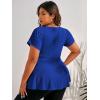 imageSOLY HUX Plus Size Women Sexy Half Zip Up Low Cut Short Sleeve Ruffle Babydoll Peplum TopsRoyal Blue