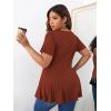 imageSOLY HUX Plus Size Women Sexy Half Zip Up Low Cut Short Sleeve Ruffle Babydoll Peplum TopsRust Brown