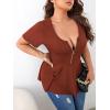 imageSOLY HUX Plus Size Women Sexy Half Zip Up Low Cut Short Sleeve Ruffle Babydoll Peplum TopsRust Brown