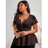 imageSOLY HUX Plus Size Women Sexy Half Zip Up Low Cut Short Sleeve Ruffle Babydoll Peplum TopsSolid Brown