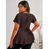 imageSOLY HUX Plus Size Women Sexy Half Zip Up Low Cut Short Sleeve Ruffle Babydoll Peplum TopsSolid Brown