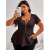 imageSOLY HUX Plus Size Women Sexy Half Zip Up Low Cut Short Sleeve Ruffle Babydoll Peplum TopsSolid Brown