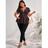 imageSOLY HUX Plus Size Women Sexy Half Zip Up Low Cut Short Sleeve Ruffle Babydoll Peplum TopsSolid Brown