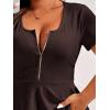 imageSOLY HUX Plus Size Women Sexy Half Zip Up Low Cut Short Sleeve Ruffle Babydoll Peplum TopsSolid Brown