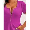 imageSOLY HUX Plus Size Women Sexy Half Zip Up Low Cut Short Sleeve Ruffle Babydoll Peplum TopsSolid Hot Pink