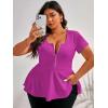 imageSOLY HUX Plus Size Women Sexy Half Zip Up Low Cut Short Sleeve Ruffle Babydoll Peplum TopsSolid Hot Pink