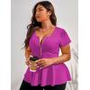 imageSOLY HUX Plus Size Women Sexy Half Zip Up Low Cut Short Sleeve Ruffle Babydoll Peplum TopsSolid Hot Pink