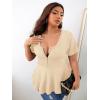 imageSOLY HUX Plus Size Women Sexy Half Zip Up Low Cut Short Sleeve Ruffle Babydoll Peplum TopsSolid Khaki
