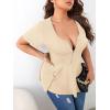 imageSOLY HUX Plus Size Women Sexy Half Zip Up Low Cut Short Sleeve Ruffle Babydoll Peplum TopsSolid Khaki