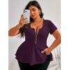imageSOLY HUX Plus Size Women Sexy Half Zip Up Low Cut Short Sleeve Ruffle Babydoll Peplum TopsSolid Maroon