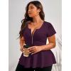 imageSOLY HUX Plus Size Women Sexy Half Zip Up Low Cut Short Sleeve Ruffle Babydoll Peplum TopsSolid Maroon