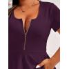 imageSOLY HUX Plus Size Women Sexy Half Zip Up Low Cut Short Sleeve Ruffle Babydoll Peplum TopsSolid Maroon