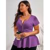 imageSOLY HUX Plus Size Women Sexy Half Zip Up Low Cut Short Sleeve Ruffle Babydoll Peplum TopsSolid Purple