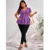 imageSOLY HUX Plus Size Women Sexy Half Zip Up Low Cut Short Sleeve Ruffle Babydoll Peplum TopsSolid Purple
