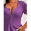 imageSOLY HUX Plus Size Women Sexy Half Zip Up Low Cut Short Sleeve Ruffle Babydoll Peplum TopsSolid Purple