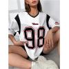 imageSOLY HUX Womens Jersey Shirts Oversized Letter Print Graphic Tees V Neck Half Sleeve T Shirt Summer TopsBlack and White Letter