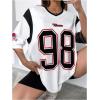 imageSOLY HUX Womens Jersey Shirts Oversized Letter Print Graphic Tees V Neck Half Sleeve T Shirt Summer TopsBlack and White Letter