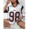 imageSOLY HUX Womens Jersey Shirts Oversized Letter Print Graphic Tees V Neck Half Sleeve T Shirt Summer TopsBlack and White Letter