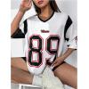 imageSOLY HUX Womens Jersey Shirts Oversized Letter Print Graphic Tees V Neck Half Sleeve T Shirt Summer TopsWhite Letter