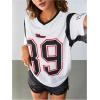 imageSOLY HUX Womens Jersey Shirts Oversized Letter Print Graphic Tees V Neck Half Sleeve T Shirt Summer TopsWhite Letter