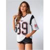 imageSOLY HUX Womens Jersey Shirts Oversized Letter Print Graphic Tees V Neck Half Sleeve T Shirt Summer TopsWhite Letter