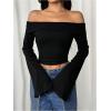 imageSOLY HUX Womens Long Bell Sleeve Crop Top Off The Shoulder Going Out Tops Sexy Y2K Fitted Tee ShirtsPure Black