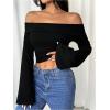 imageSOLY HUX Womens Long Bell Sleeve Crop Top Off The Shoulder Going Out Tops Sexy Y2K Fitted Tee ShirtsPure Black