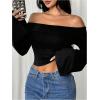 imageSOLY HUX Womens Long Bell Sleeve Crop Top Off The Shoulder Going Out Tops Sexy Y2K Fitted Tee ShirtsPure Black