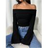imageSOLY HUX Womens Long Bell Sleeve Crop Top Off The Shoulder Going Out Tops Sexy Y2K Fitted Tee ShirtsPure Black