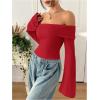 imageSOLY HUX Womens Long Bell Sleeve Crop Top Off The Shoulder Going Out Tops Sexy Y2K Fitted Tee ShirtsSolid Red