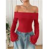 imageSOLY HUX Womens Long Bell Sleeve Crop Top Off The Shoulder Going Out Tops Sexy Y2K Fitted Tee ShirtsSolid Red