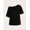 imageSOLY HUX Womens Number Graphic Tees Letter Print Off The Shoulder Short Sleeve Loose T Shirt TopsBlack Letter