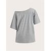 imageSOLY HUX Womens Number Graphic Tees Letter Print Off The Shoulder Short Sleeve Loose T Shirt TopsGrey Letter Print