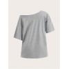 imageSOLY HUX Womens Number Graphic Tees Letter Print Off The Shoulder Short Sleeve Loose T Shirt TopsGrey Number