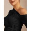 imageSOLY HUX Womens Off The Shoulder Tops Long Sleeve Ruched Sheer Tee Shirts Asymmetrical Slim Fit Going Out Tee TopPure Black