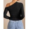 imageSOLY HUX Womens Off The Shoulder Tops Long Sleeve Ruched Sheer Tee Shirts Asymmetrical Slim Fit Going Out Tee TopPure Black