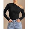 imageSOLY HUX Womens Off The Shoulder Tops Long Sleeve Ruched Sheer Tee Shirts Asymmetrical Slim Fit Going Out Tee TopPure Black