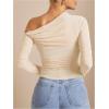 imageSOLY HUX Womens Off The Shoulder Tops Long Sleeve Ruched Sheer Tee Shirts Asymmetrical Slim Fit Going Out Tee TopSolid Apricot