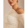 imageSOLY HUX Womens Off The Shoulder Tops Long Sleeve Ruched Sheer Tee Shirts Asymmetrical Slim Fit Going Out Tee TopSolid Apricot