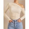 imageSOLY HUX Womens Off The Shoulder Tops Long Sleeve Ruched Sheer Tee Shirts Asymmetrical Slim Fit Going Out Tee TopSolid Apricot