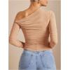 imageSOLY HUX Womens Off The Shoulder Tops Long Sleeve Ruched Sheer Tee Shirts Asymmetrical Slim Fit Going Out Tee TopSolid Khaki