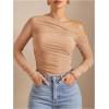 imageSOLY HUX Womens Off The Shoulder Tops Long Sleeve Ruched Sheer Tee Shirts Asymmetrical Slim Fit Going Out Tee TopSolid Khaki