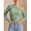imageSOLY HUX Womens Off The Shoulder Tops Long Sleeve Ruched Sheer Tee Shirts Asymmetrical Slim Fit Going Out Tee TopSolid Mint Green